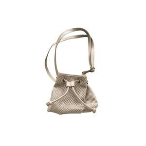 Faux Leather Purse Drawstring Mesh Madden NYC Small Tan Beige Adjustable Strap